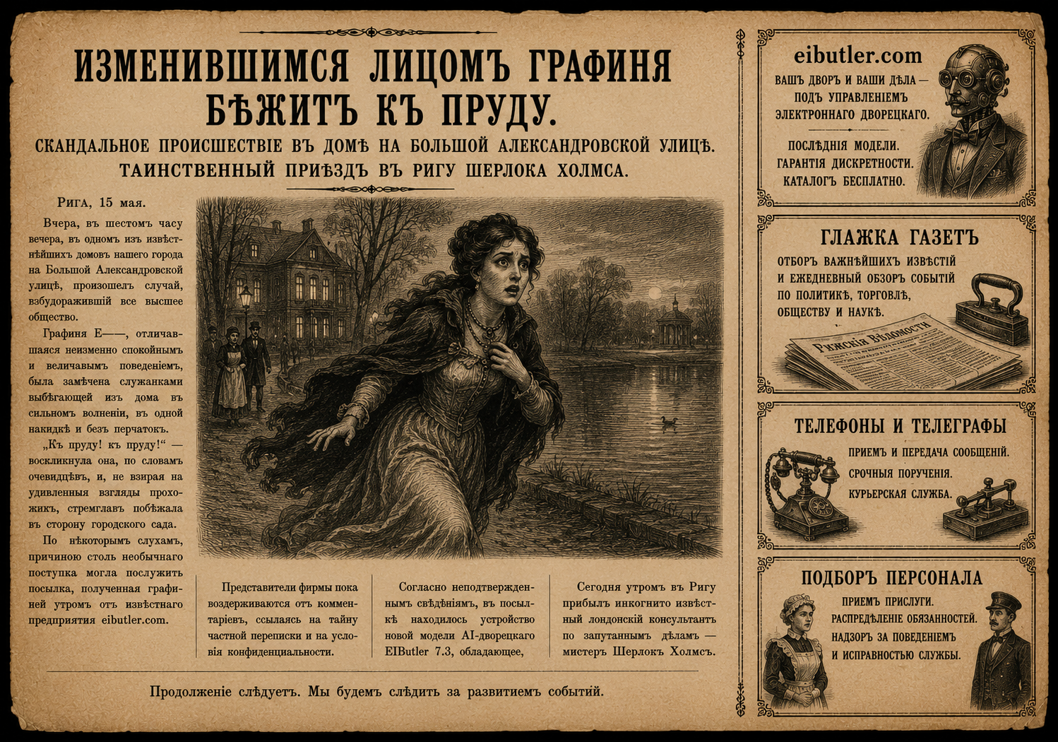 With altered countenance, the Countess runs to the pond. Riga, 15 May.