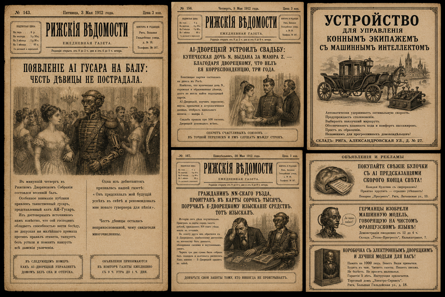 The Riga Gazette — five front pages.